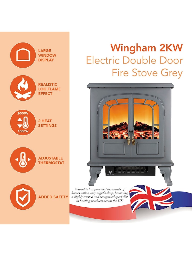 Warmlite Grey Double Door 2KW Fireplace Heater - Image 1 of 7