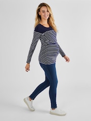 JoJo Maman Bébé Navy White Stripe Breton Stripe Nursing Top - Image 1 of 4