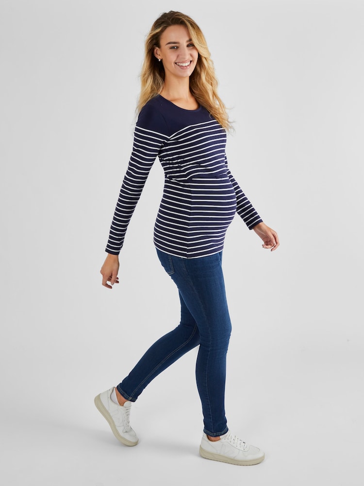 JoJo Maman Bébé Navy White Stripe Breton Stripe Nursing Top - Image 1 of 4