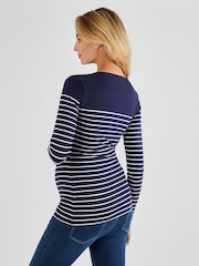 JoJo Maman Bébé Navy White Stripe Breton Stripe Nursing Top - Image 2 of 4