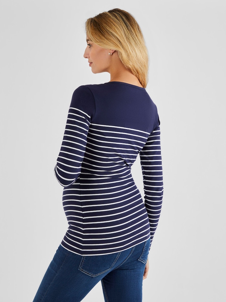 JoJo Maman Bébé Navy White Stripe Breton Stripe Nursing Top - Image 2 of 4