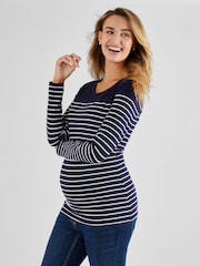 JoJo Maman Bébé Navy White Stripe Breton Stripe Nursing Top - Image 3 of 4
