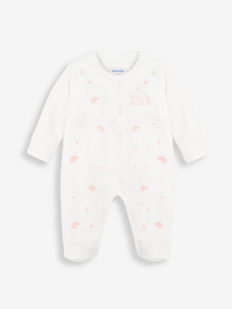 JoJo Maman Bébé Pink Born in 2023 Embroidered Sleepsuit - Image 1 of 3