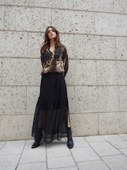 Religion Black Tiered Maxi Skirt In Sheer Georgette and Short Lining - Image 1 of 8