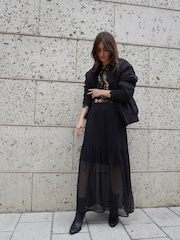 Religion Black Tiered Maxi Skirt In Sheer Georgette and Short Lining - Image 2 of 8