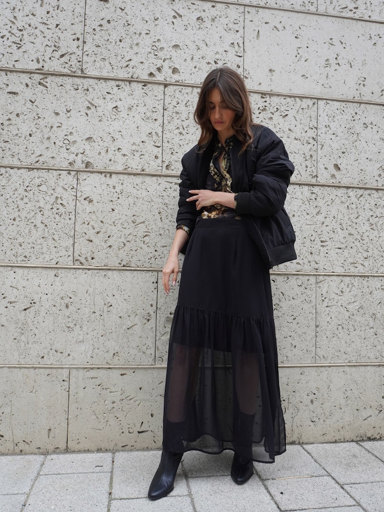 Religion Black Tiered Maxi Skirt In Sheer Georgette and Short Lining - Image 2 of 8