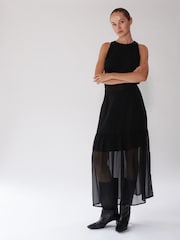 Religion Black Tiered Maxi Skirt In Sheer Georgette and Short Lining - Image 3 of 8