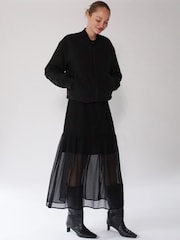 Religion Black Tiered Maxi Skirt In Sheer Georgette and Short Lining - Image 4 of 8