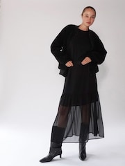 Religion Black Tiered Maxi Skirt In Sheer Georgette and Short Lining - Image 5 of 8