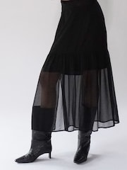 Religion Black Tiered Maxi Skirt In Sheer Georgette and Short Lining - Image 6 of 8