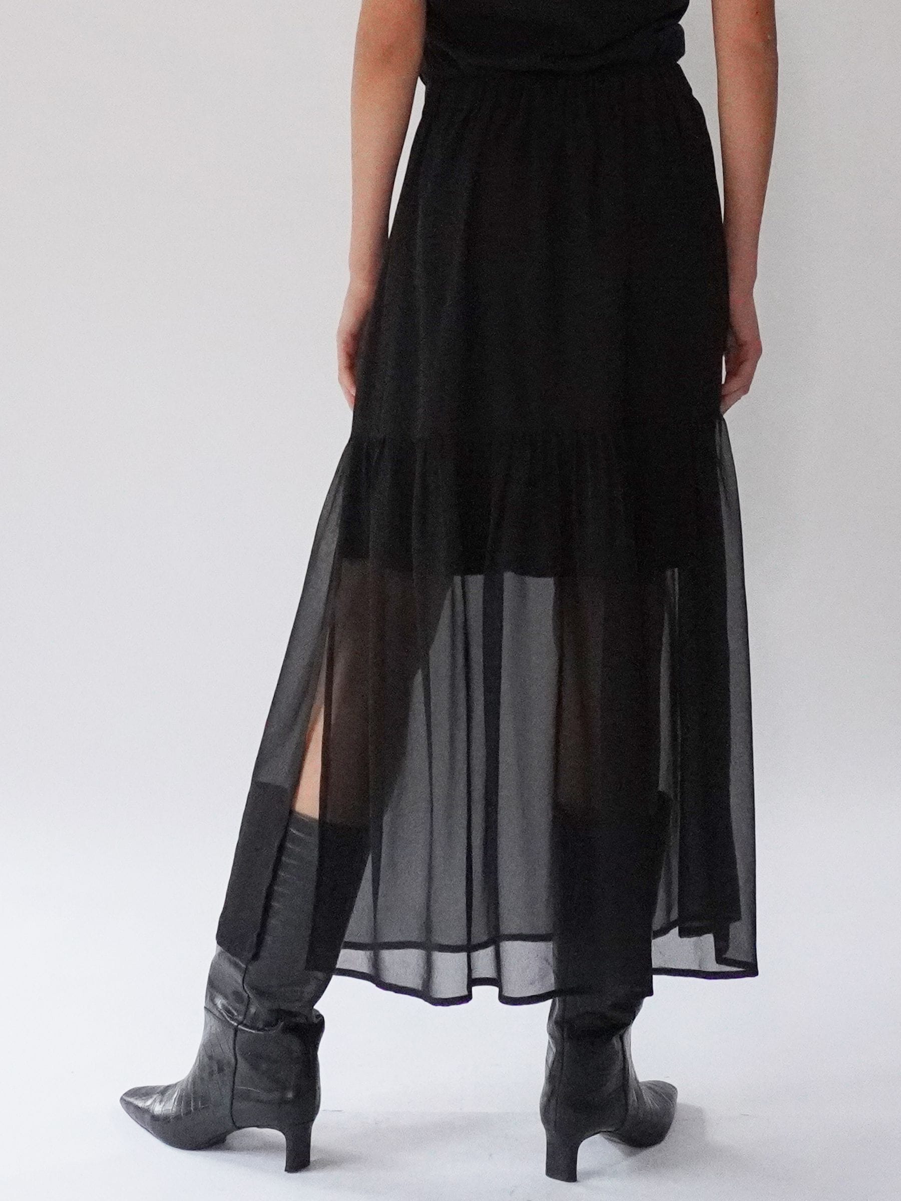 Buy Religion Black Tiered Maxi Skirt In Sheer Georgette and Short Lining from Next Luxembourg