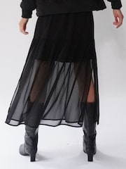Religion Black Tiered Maxi Skirt In Sheer Georgette and Short Lining - Image 8 of 8