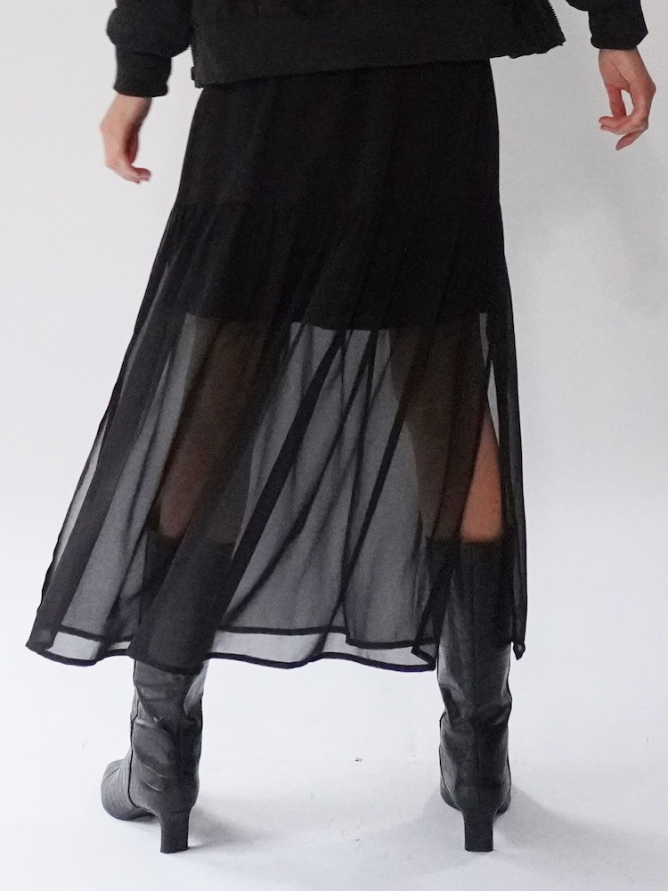 Religion Black Tiered Maxi Skirt In Sheer Georgette and Short Lining - Image 8 of 8
