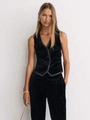 Černý - Reiss Wren Velvet Satin-Trim Tailored Waistcoat - Obrázek 1 z 8