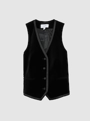 Černý - Reiss Wren Velvet Satin-Trim Tailored Waistcoat - Obrázek 2 z 8