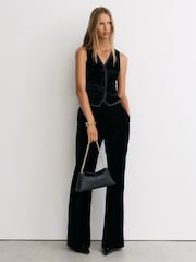 Černý - Reiss Wren Velvet Satin-Trim Tailored Waistcoat - Obrázek 3 z 8