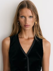 Černý - Reiss Wren Velvet Satin-Trim Tailored Waistcoat - Obrázek 4 z 8