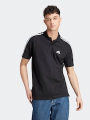 adidas Black Essentials Piqué Embroidered Small Logo 3-Stripes 100% Cotton Polo Shirt - Image 1 of 8