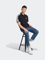 adidas Black Essentials Piqué Embroidered Small Logo 3-Stripes 100% Cotton Polo Shirt - Image 3 of 8