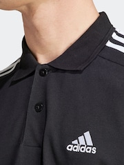 adidas Black Essentials Piqué Embroidered Small Logo 3-Stripes 100% Cotton Polo Shirt - Image 6 of 8
