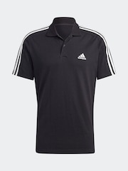 adidas Black Essentials Piqué Embroidered Small Logo 3-Stripes 100% Cotton Polo Shirt - Image 8 of 8