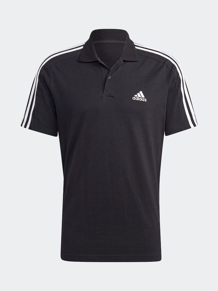adidas Black Essentials Piqué Embroidered Small Logo 3-Stripes 100% Cotton Polo Shirt - Image 8 of 8