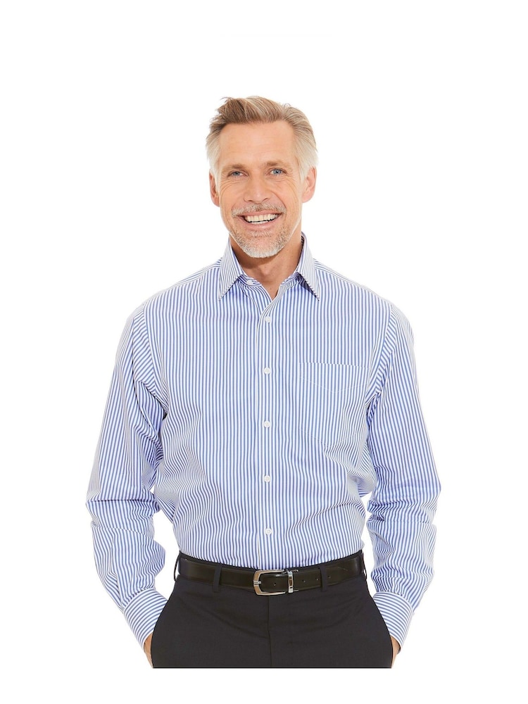 Savile Row Company Classic Fit Blue Stripe Non Iron Single Cuff 100% Cotton Shirt - Image 2 of 5
