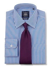 Savile Row Company Classic Fit Blue Stripe Non Iron Single Cuff 100% Cotton Shirt - Image 3 of 5