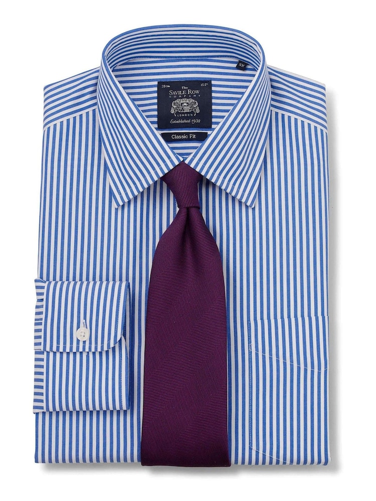 Синій - Savile Row Company Classic Fit синій у смужку Non Iron Single Cuff 100% Cotton сорочки - Image 3 of 5