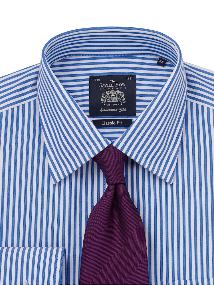 Синій - Savile Row Company Classic Fit синій у смужку Non Iron Single Cuff 100% Cotton сорочки - Image 4 of 5