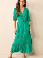 Green Lace Trim Button Through Dress - Image 1 of 5