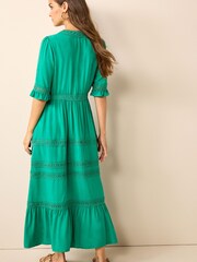 Green Lace Trim Button Through Dress - Image 3 of 5
