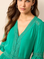 Green Lace Trim Button Through Dress - Image 4 of 5