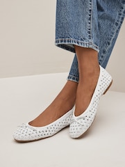 White Forever Comfort® Leather Weave Ballerina Shoes - Image 1 of 7