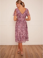 Chi Chi London Purple V-Neck Embroidered Midi Dress - Image 2 of 4