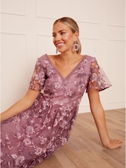 Chi Chi London Purple V-Neck Embroidered Midi Dress - Image 4 of 4
