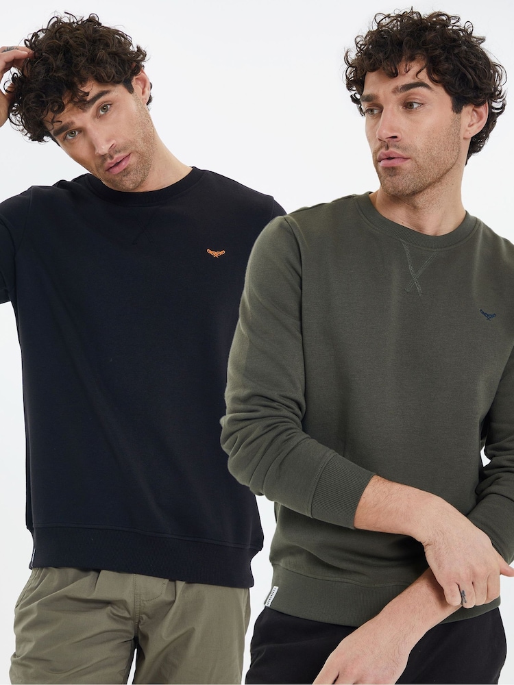 Threadbare Black/Khaki Crew Neck Sweatshirts 2 Packs - Image 1 of 7
