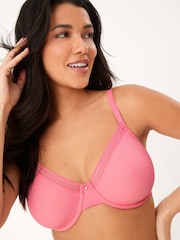 Pink DD+ Stripe Minimising Non Pad Full Cup Bra - Image 1 of 3