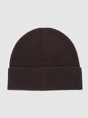 Marrón chocolate - Reiss Chaise Merino Wool Rib-Knit Beanie - Imagen 3 de 3