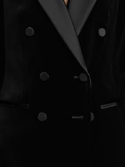 Reiss Black Wren Petite Velvet Double-Breasted Tuxedo Blazer - Image 4 of 9