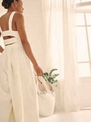 Ivory White Forever Comfort® Wedding Slingback Sparkly Bow Shoes - Image 3 of 8