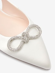 Ivory White Forever Comfort® Wedding Slingback Sparkly Bow Shoes - Image 7 of 8