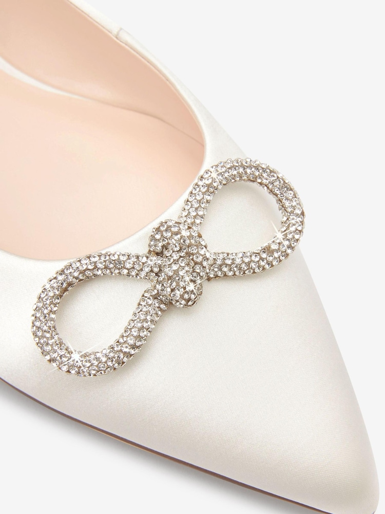 Ivory White Forever Comfort® Wedding Slingback Sparkly Bow Shoes - Image 8 of 8