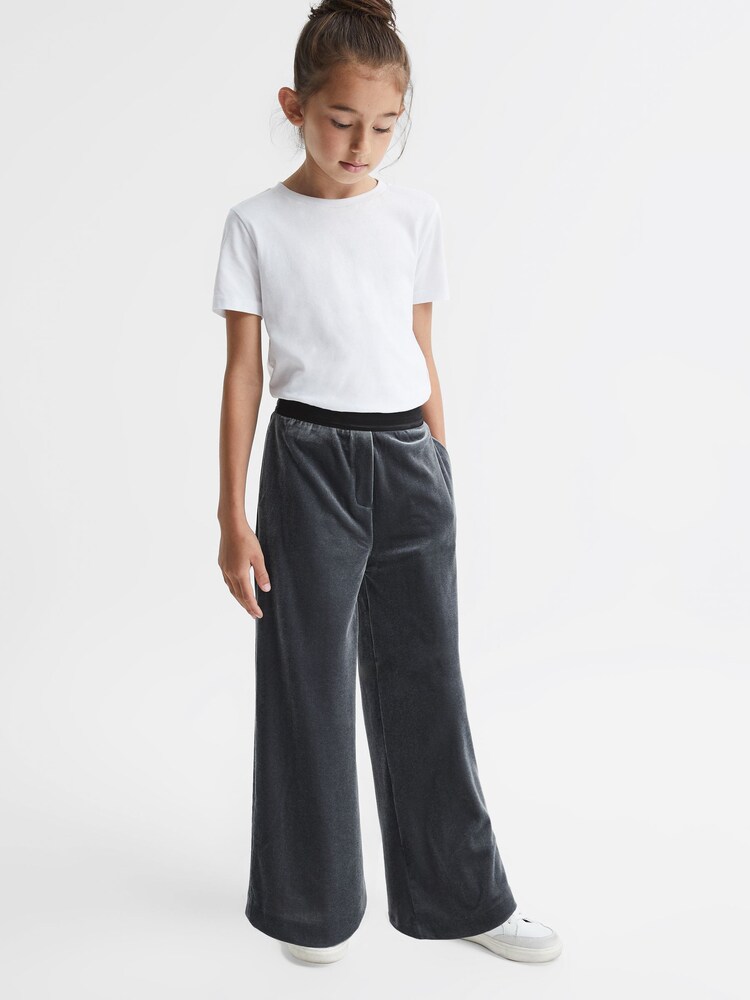 Reiss Silver Lila Junior Velvet Wide Leg Trousers - Image 1 of 6