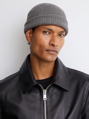 Gris medio - Reiss Chaise Merino Wool Rib-Knit Beanie - Imagen 5 de 7
