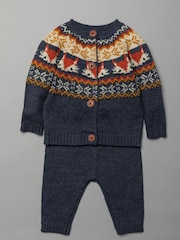 Bonjour Bebe Blue Fairisle Pattern Knitted 2 Piece Jumper And Bottom Set - Image 1 of 4