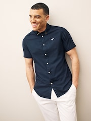 Barbour® Navy Blue Oxtown Classic Short Sleeve Oxford 100% Cotton Shirt - Image 1 of 6