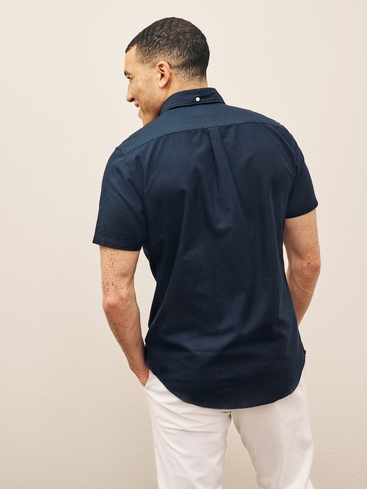 Barbour® Navy Blue Oxtown Classic Short Sleeve Oxford 100% Cotton Shirt - Image 2 of 6