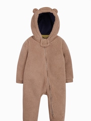 Frugi 100% Cotton Snuggle Fleece Brown Pramsuit All-In-One - Image 2 of 7