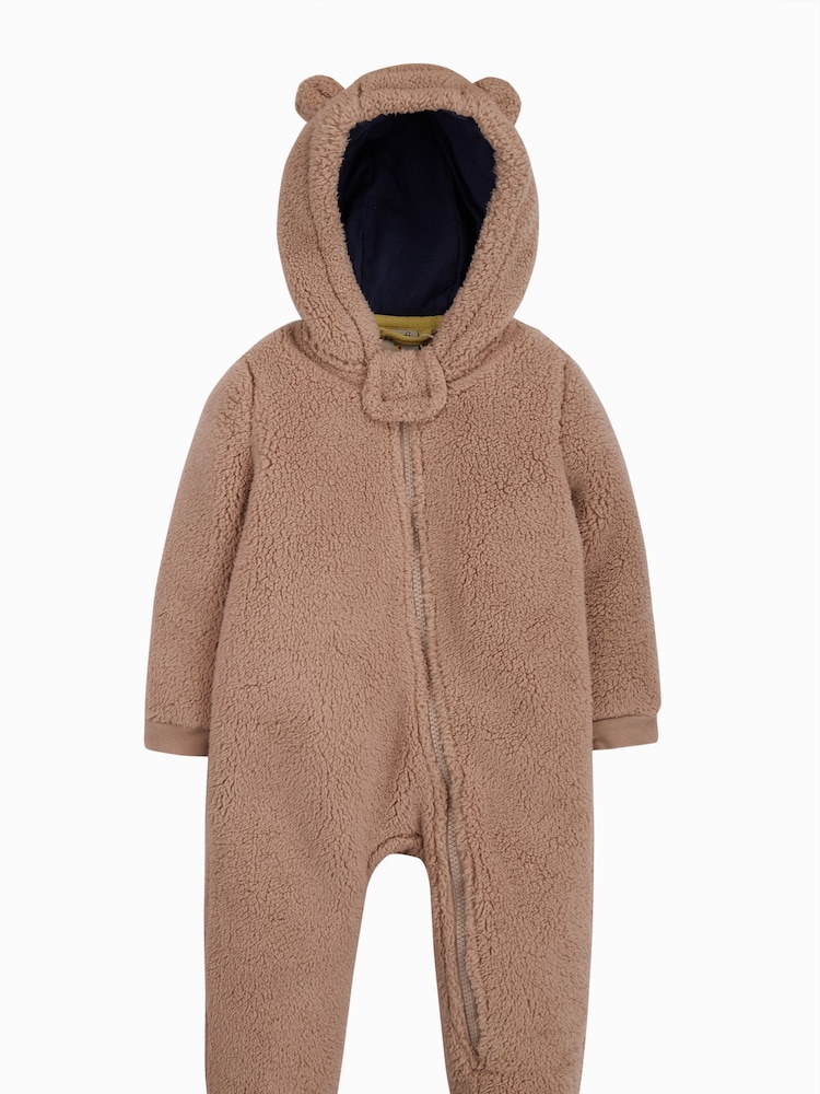 Frugi 100% Cotton Snuggle Fleece Brown Pramsuit All-In-One - Image 2 of 7